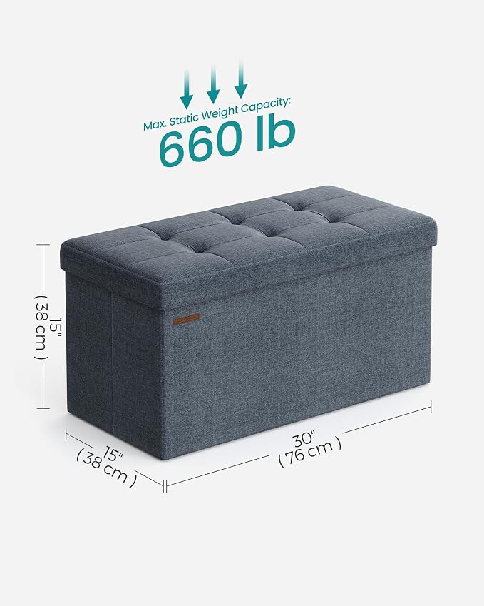 SONGMICS Mazie Collection - 30 Inches Folding Storage Ottoman Bench, Ottoman Foot Rest, End of Bed Bench, Storage Chest, Load 660 lb, for Living Room, Bedroom, Entryway, Misty Blue ULSF047Q01 - Image 2