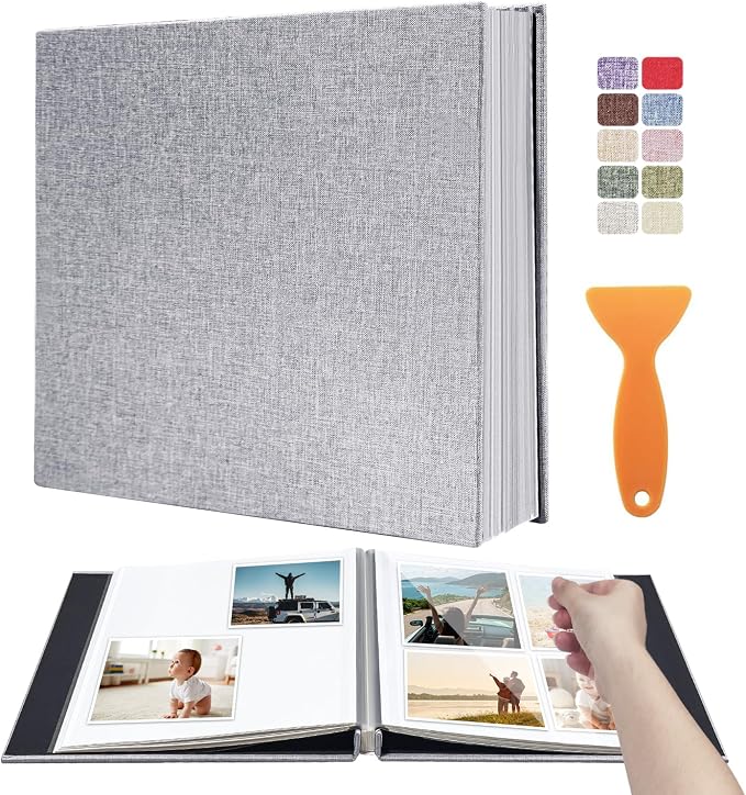 Large Photo Album Scrapbook, Holds 4x6, 8x10 Pictures, Self-Adhesive Pages for Baby, Wedding, Travel & Family Memories, Includes Metallic Pen & Scraper, DIY Memory Book for Gifts 11" X 10.8" 60 Pages by HoneyTolly