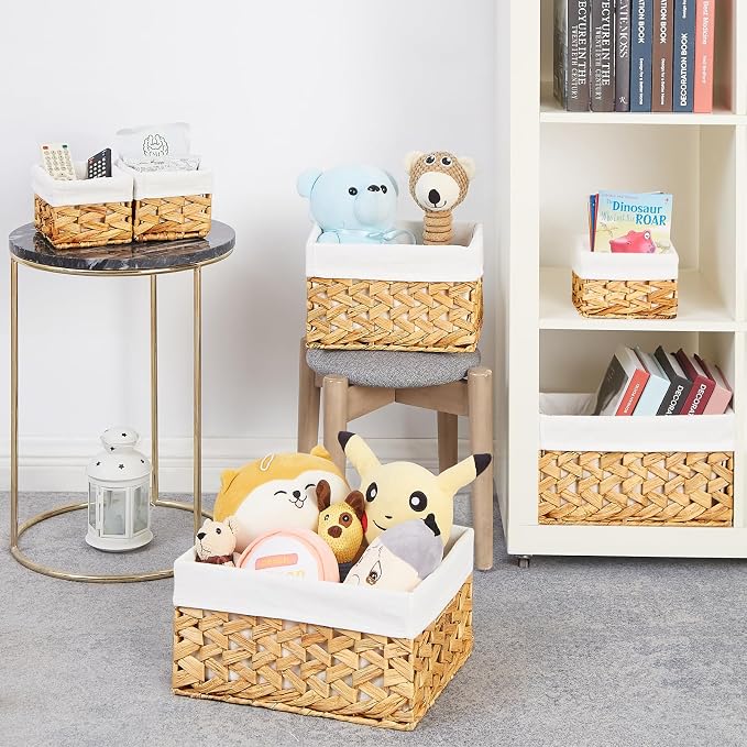 Wicker Storage Basket, 6 Pack Baskets for Organizing, Water Hyacinth Storage Basket, Rectangular Wicker Baskets for Storage Shelves, Cube Storage Bins For Closet/Clothes/Dresser - Image 5