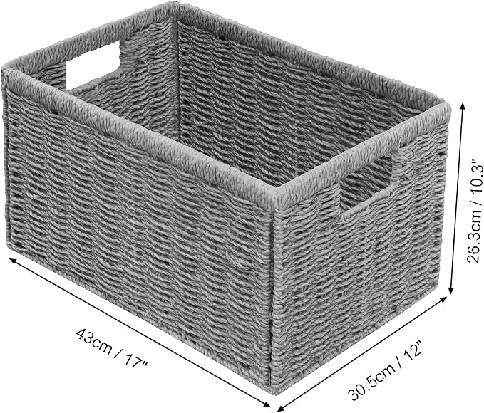 2 Packs Large Wicker Storage Basket, Closet Storage Baskets Bins for Shelves, Decorative Collapsible Baskets for Organizing Clothes Toy Nursery Bathroom Organizers and Storage, Grey - Image 2