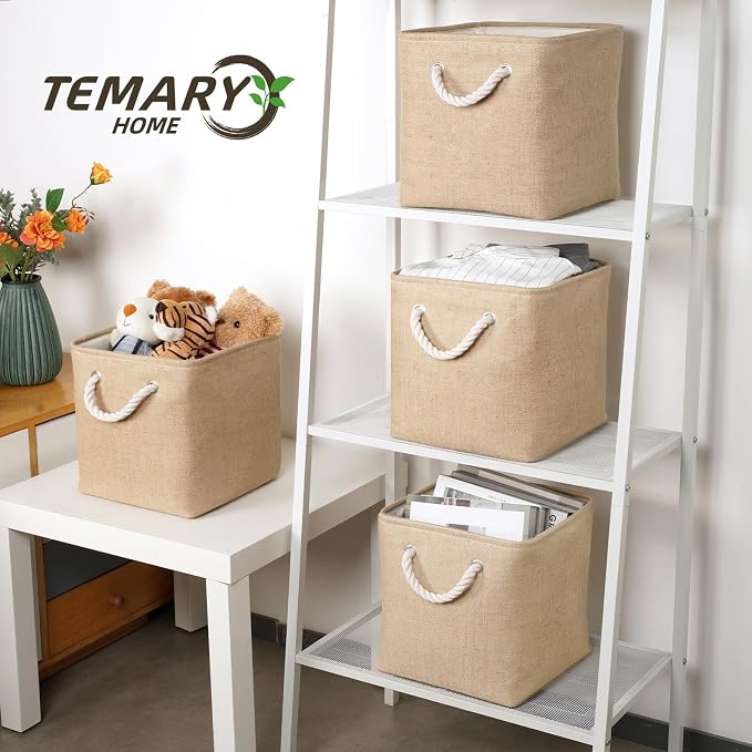 Temary Cube Storage Bins 11 Inch Fabric Storage Baskets 4 Pack Collapsible Storage Cubes Baskets for Gift Empty, Cube Organizer Bins Cloth Basket for Shelves (Linen Yellow) - Image 5