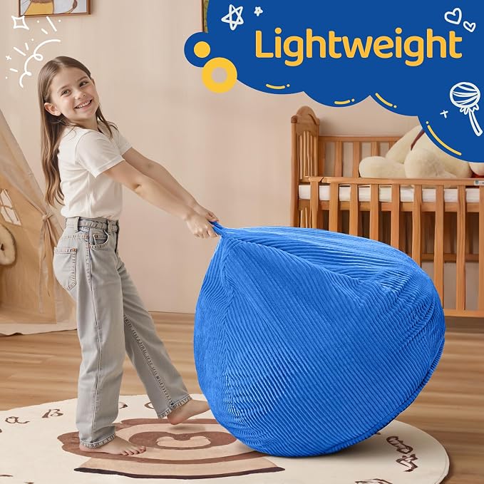 2FT Bean Bag Chair: 2' Small Bean Bags with Memory Foam Filled | Beanbag Chairs with Handle,Teardrop Bean Bag Sofa with Corduroy Machine Washable Cover for Living Room,Bedroom-Blue - Image 4