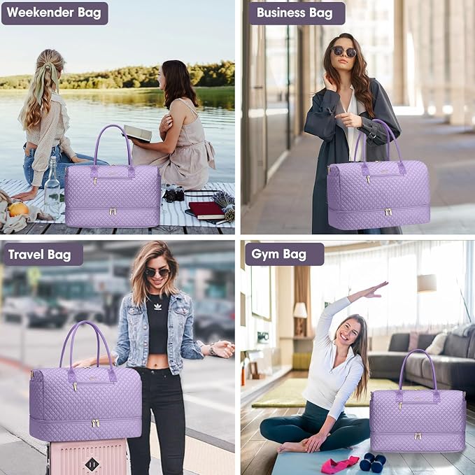Travel Weekender Duffle Bags for Women - Large Carry On Bag with Shoe Compartment Overnight Bag with Toiletry Bag Duffel Bags with Wet Pocket for Gym Hospital Bags for Labor and Delivery Light Purple - Image 6