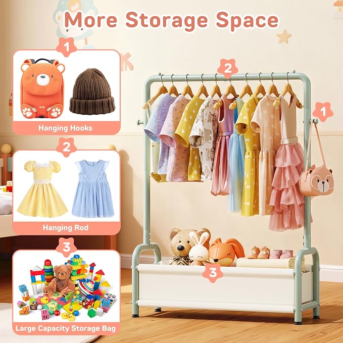 Kids Clothing Rack with Storage Shelf, Kids Dress Up Storage - Image 4