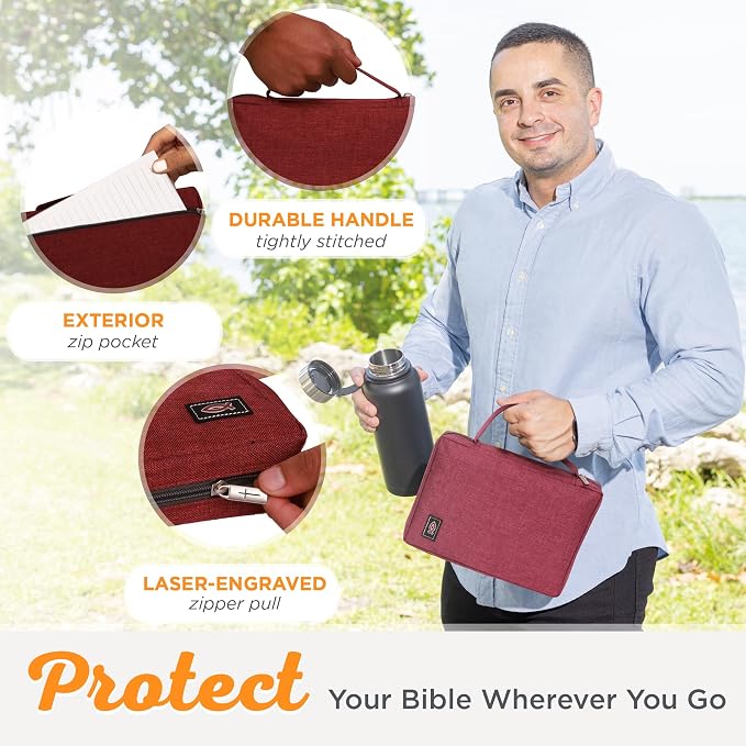 Christian Art Gifts Men/Women's Bible Cover Jesus Fish, Red Canvas, Large - Image 5