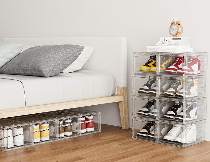 HOMIDEC Shoe Storage, 6 Pack Shoe Organizer Clear Hard Plastic Shoe Box | Shoe Boxes Clear Plastic Stackable, Shoe Storage Box with Lids for Size 13, Transparent - Image 8