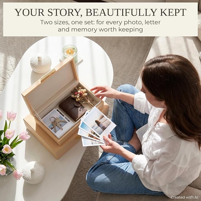 Decorative Storage Boxes with Lids - Set of 2 PU Leather Organizer Bins | Beautiful Bins for Your Bookshelf Home Decor - Safely Store Photos, Documents and Memory Box Keepsakes in Style - Image 8
