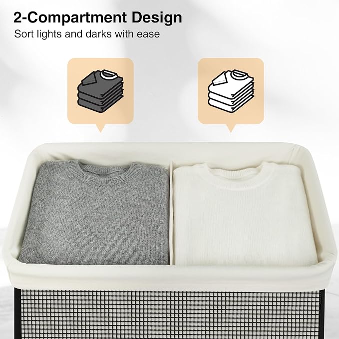 STO STO 2 Section Laundry Hamper with Lid, 140L Steel-Frame Double Laundry Hamper with Removable Washable Liner, Breathable Large Laundry Basket for Bedroom, Bathroom, Laundry Room, Dorm, Closet - Image 5