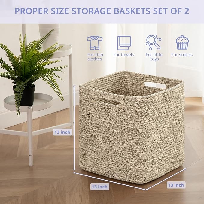 OIAHOMY Storage Cubes, 13 Inch Cube Storage Organizer, Collapsible Storage Bins, Baskets for Organizing, Storage Bins for Shelves-Brown, 2-PACK - Image 2