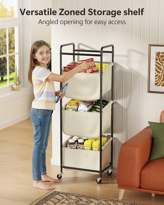 3 Section Laundry Sorter with Removable Bags, 120L Rolling Vertical Laundry Hamper, Stackable Laundry Baskets organizer for Bathroom, Apartment, Dorm (Beige, With Wheel) - Image 7