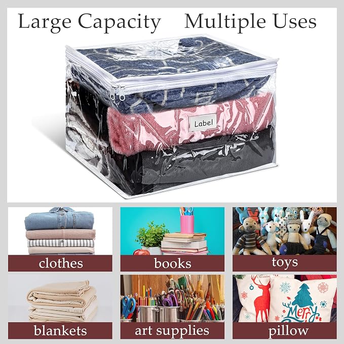 6pcs Clear Zippered Storage Bag Plastic Individual Sweater Storage Bag with Zipper Label Closet Clothing Organizer for Blanket Clothes Bed Sheet Comforter Quilt Pillow(12 x 12 x 12 Inch) - Image 7