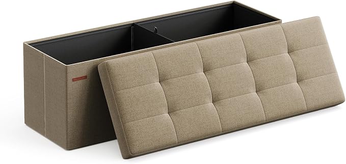 SONGMICS 43.3 Inches Folding Storage Ottoman Bench, Load 660 lb | Ottoman Foot Rest, Storage Chest, for Living Room, Entryway, Tan and Ink Black, MINOTA Collection ULSF077R01 by Unknown