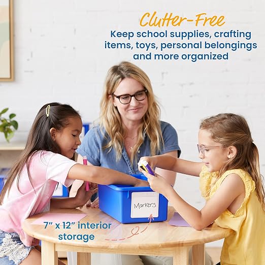 ECR4Kids Cubby Storage Plastic Bin with Lids, Multipurpose Organization, Blue, 10-Piece | Durable plastic, GREENGUARD Gold Certified, 7 quart capacity, lightweight & nestable, easy-lift lids, classroom/home use - Image 3