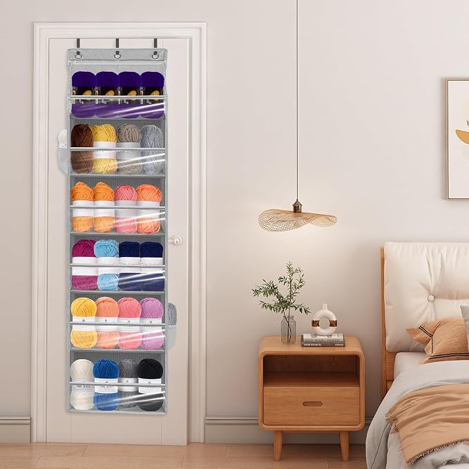 Over Door Organizer with 6 Extra Large Pockets 12 Side Pockets, 2-Pack Sturdy Closet Rack, Hanging Storage Organizer with Clear Window for Shoes, Diapers, Bedroom, Bathroom, Grey - Image 6