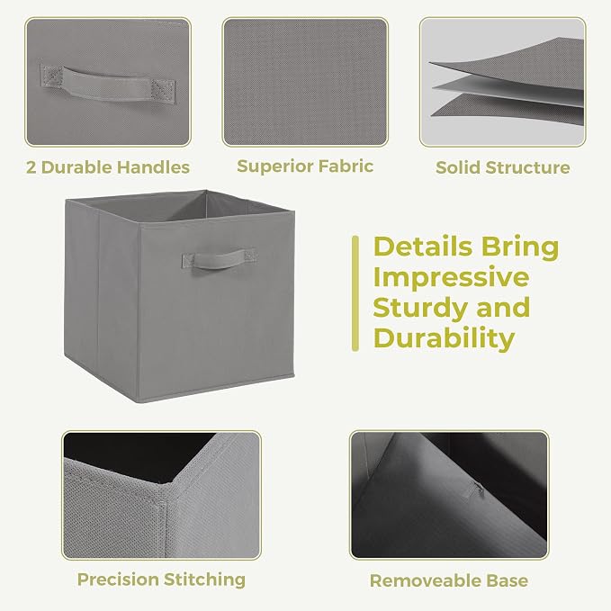 11x11 Storage Bins, Set of 8 Storage Cubes, Collapsible Cube Storage Box, Fabric Closet Organizers with Handles for Home, Office, Closet Shelf Cabinet, Bookcase, Grey - Image 3