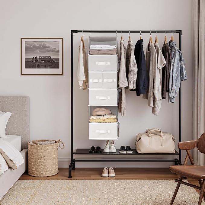 GRANNY SAYS Hanging Closet Organizer, 5 Drawers, 6 Shelves, 6 Pockets | Hanging Closet Organizer with 5 Different Drawer Designs, 6 Shelves & Reinforced Structure for Organized Small Space, Whites - Image 2