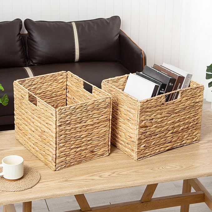 Storage Baskets，Wicker Baskets,Hyacinth Basket For Shelf,Folding 2 Packs Handmade Woven, Seagrass Baskets,Shelf Baskets For Storage Toys Books And Clothes and Other What You Want - Image 6