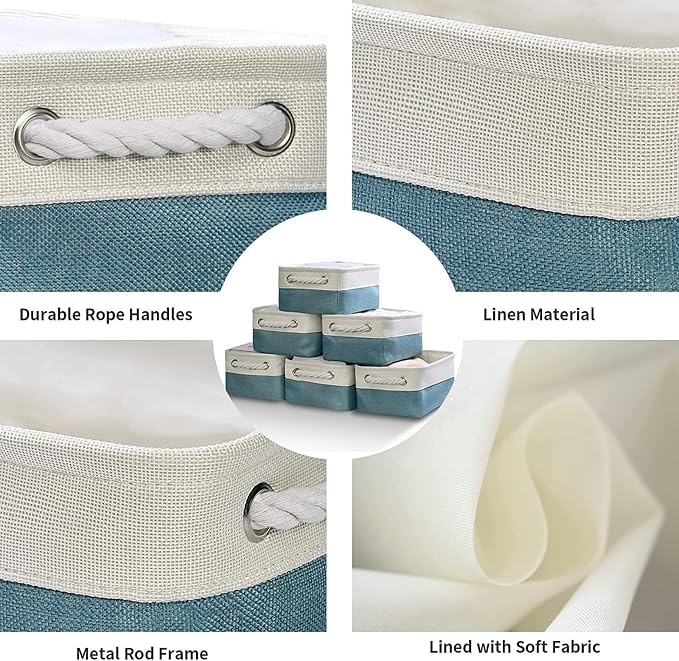 TcaFmac Organization and Storage Basket for Gifts Empty - 12x8x5.2 inch Small 6 Pack Collapsible Storage Basket for Organizing, Fabric Storage Bins for Toy Books Shelves(White & Green) - Image 7