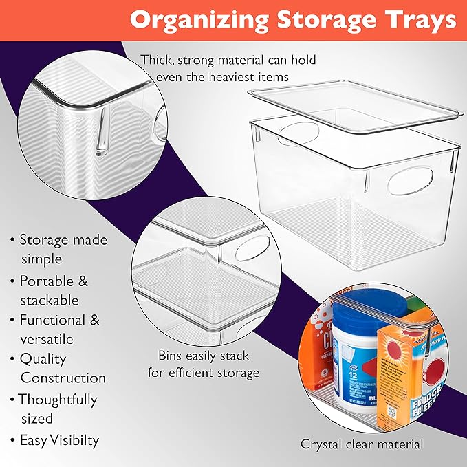 CLEARSPACE Plastic Storage Bins With lids – Perfect Kitchen Fridge Organizer, Pantry Organization, Cabinet Organizers (8 Pack) | Plastic storage bin with lid for pantry organization, refrigerator storage, and kitchen organization - Image 4