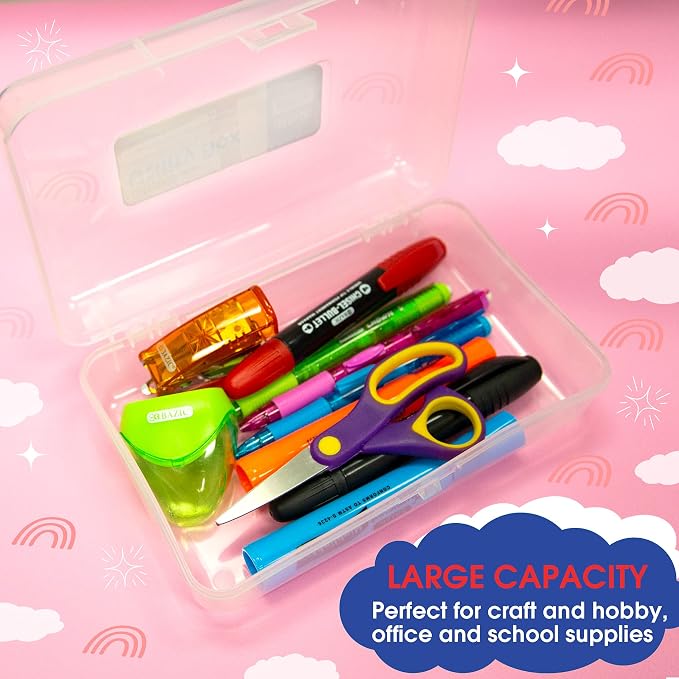 BAZIC PRODUCTS Clear Multipurpose Pencil Box, Stackable, 4-Pack | snap-latch lid for pens, tools, crafts, supplies - Image 4