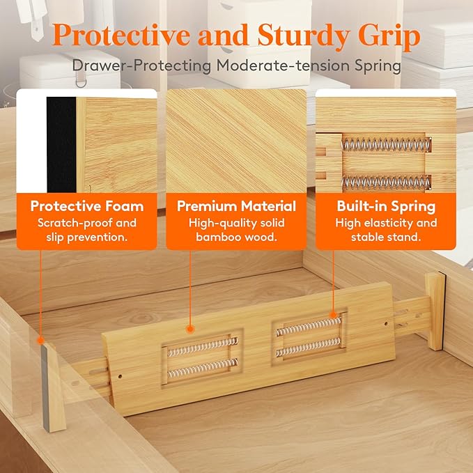 Lifewit 4" High Dresser Drawer Dividers, Adjustable Bamboo Drawer Organizer | 5 Pack 17"-21.5" Expandable Drawer Separator for Clothes, Utensils, Kitchen, Cabinet, Closet, Nursery Organization & Storage - Image 3