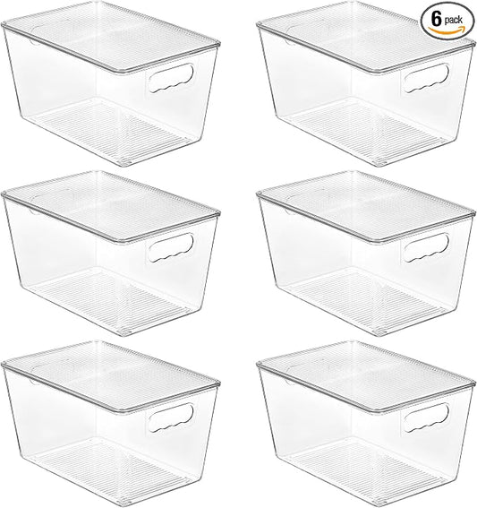Vtopmart 6 Pack Clear Stackable Storage Bins with Lids and Handles, Large | BPA-free Plastic, Organize Vertically, For Pantry Kitchen Fridge Cabinet Closet Bathroom, Built to Last, Easy to Move by Vtopmart