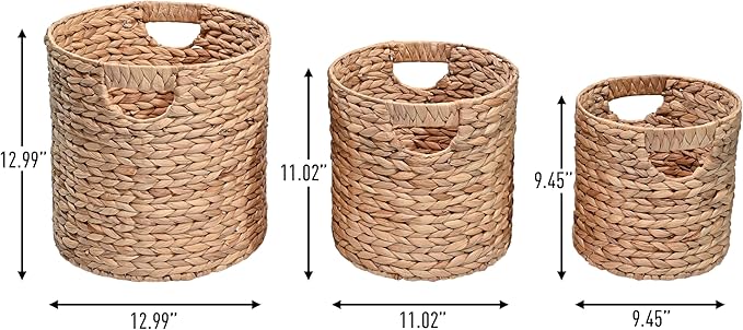 happimess Avery 3-Piece Cylinder Nesting Baskets 13", Natural | Hyacinth, Bohemian Cottage Style, Handwoven Wicker, Iron Metal Frame, Decorative Storage For Toys And Books, Built In Handles - Image 2