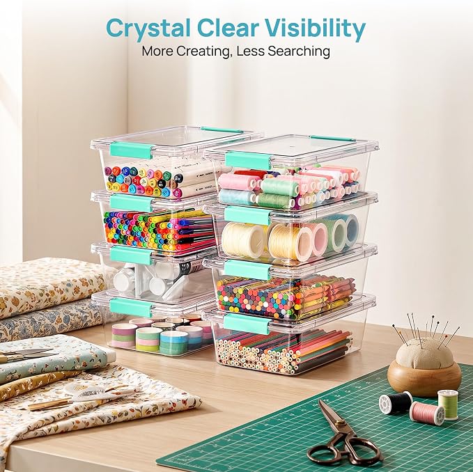 Vtopmart 4 Pack 3 Qt Clear Storage Bins with Lids for Building Blocks，Craft | Stackable Plastic Organizer Box for Home, Classroom, Office, Craft Room, Small Containers for Art Supplies, Stationery - Image 6