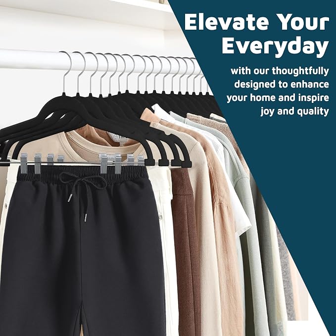 Lifemaster Velvet Skirt Hangers – with Adjustable Clips, 360 Degree Swivel Hook, and Non-Slip Shoulder Notch, Holds Up to 10 lbs, for Organizing Skirt, Pants, Dress, and Clothes, Pack of 20, Black - Image 9
