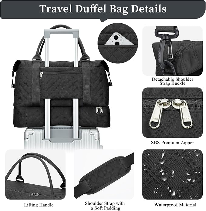 Weekender Bags for Women, Travel Duffel Bag with Shoes Compartment | Overnight Bag with Toiletry Bag, Carry on Personal Item Bag for Travel Business Trips Sport Hospital,Grid Travel Bag Set - Image 6