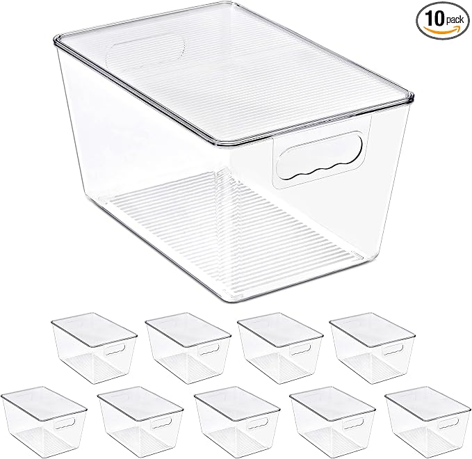 Clear Storage Bins with Lids, 10 Pack Large Stackable Clear Bins, Clear Storage Containers with Lids, Plastic Organizer Boxes for Pantry Storage, Kitchen Cabinets, Closet Organization, Bathroom by Sorbus