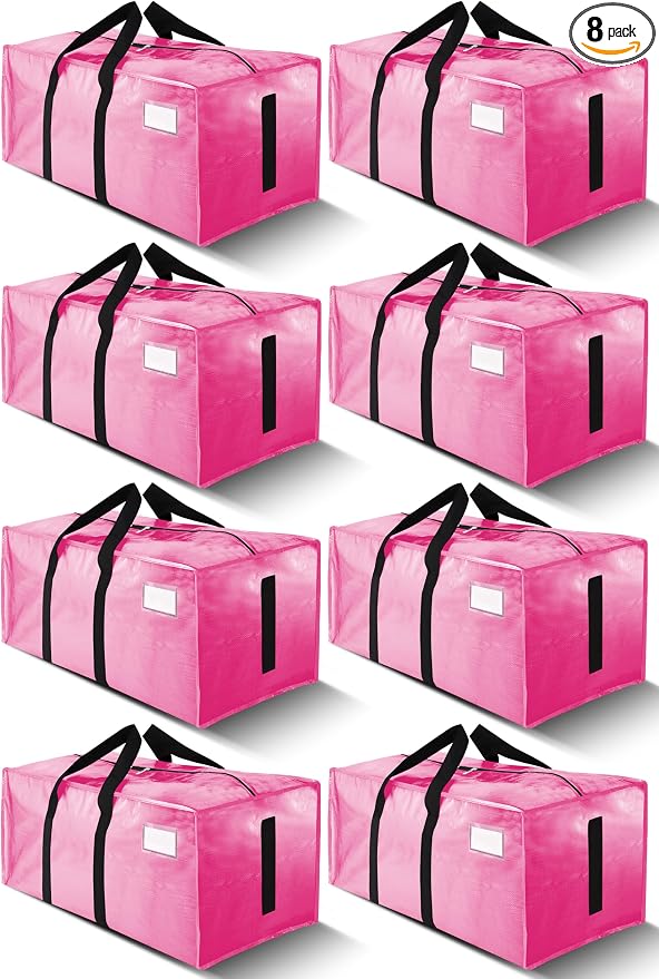 HOMESURE Supports 200lbs Heavy Duty Moving Bags - Strong Zipper & Wrap-Around Handles - Water-Resistant Storage Totes, Durable Alternative to Moving Boxes - 8 Pack - Pink by HOMESURE