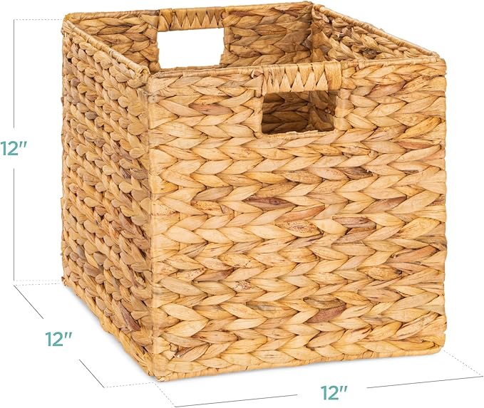 Best Choice Products 12x12in Hyacinth Baskets, Rustic Set Of 5 Multipurpose Collapsible Storage Organizer, Handwoven Laundry Totes for Bedroom, Living Room, Shelves w/Inserts - Natural - Image 2