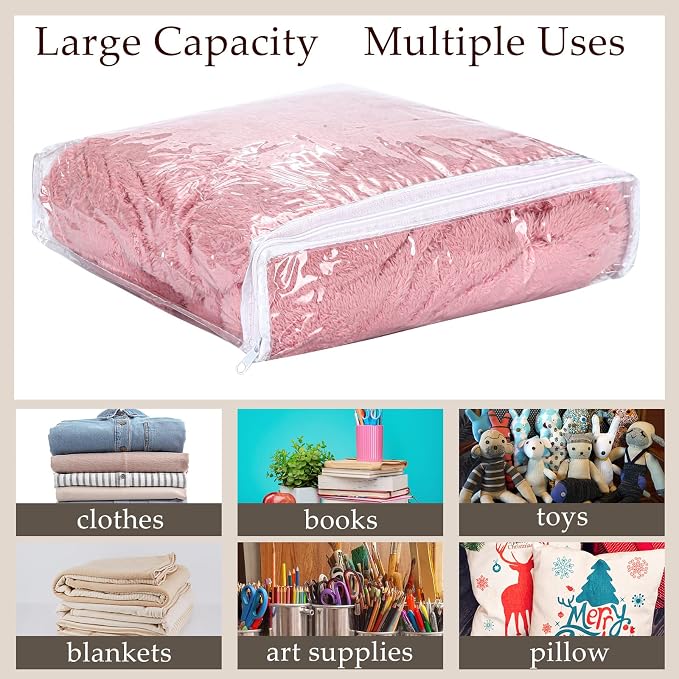 Kingdder 16 Pcs Clear Zippered Storage Bags Plastic Sweater Bag with Zipper | 10 x 10 x 2.5 Inch Vinyl Sheet Organizer and Storage for Clothing Blankets Sheet Linen Bed Pillow Cube Organizer - Image 6
