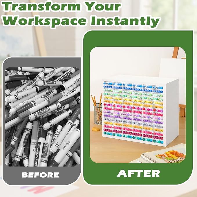 PROLEE Marker Storage Organizer for 360 Markers,Wooden Alcohol Marker Holder with 90 Slots,Markers Pens Pencils Art Supply Storage Rack for Desk Home Classroom Office Decor, White - Image 5