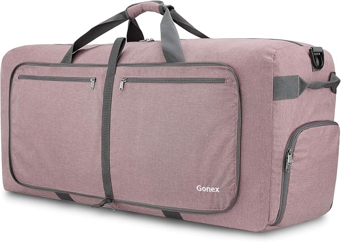 Gonex 150L Foldable Travel Duffle Bag with Shoe Compartment, Lightweight | 210D Nylon, Water-Repellent, Folds Compact, Multiple Pockets, Luggage Sleeve,Family Travel & Camping, Warm Sand by Gonex