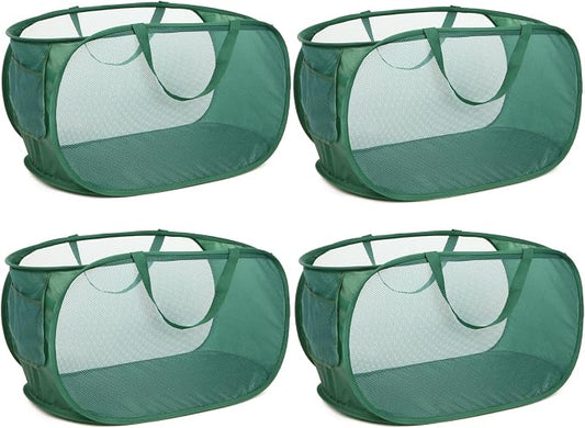 4 Pack Collapsible Laundry Baskets, Foldable Laundry Basket with Pocket, Durable Pop Up Hampers, Reinforced Handles Dirty Clothes Hamper for Laundry, Bedroom, Bathroom, Dorm, Travel or Camping Green by Bemkoo