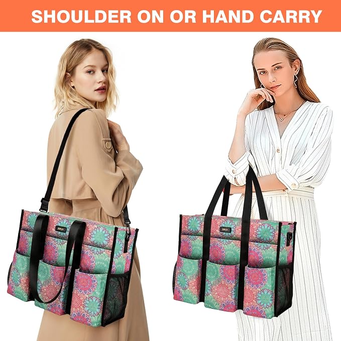 IBFUN Utility Tote Bag with 24 Pockets, Large Teacher Travel Tote for Women | Large Work Tote Bag 2pcs with Zipper for Travel Daily School Teacher Nurse, Large Lightweight Laptop Shoulder Bag Handbag - Image 2