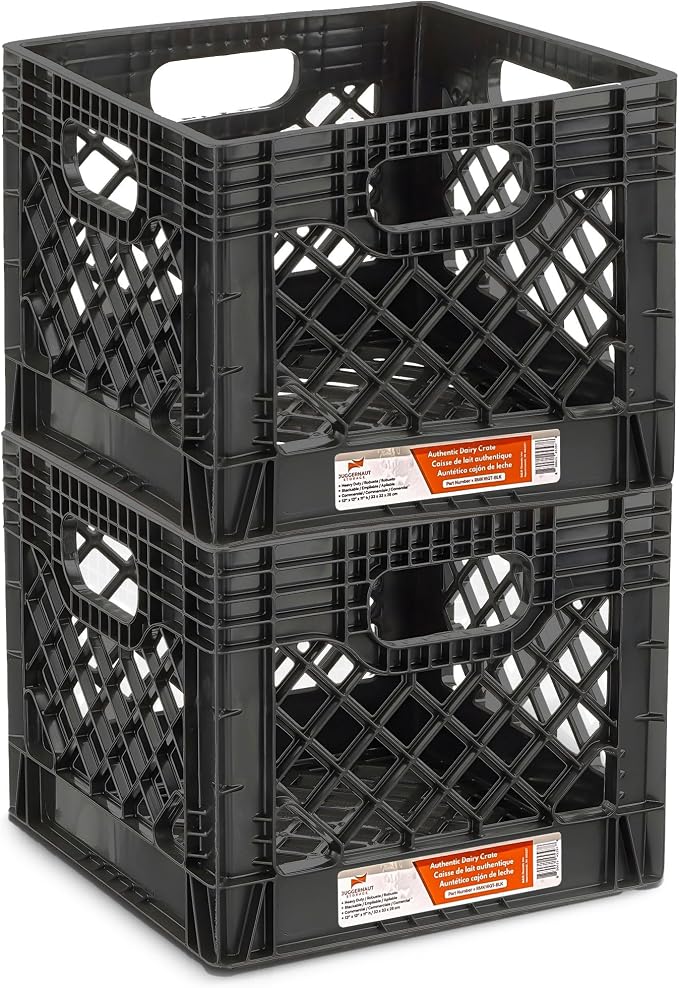 Juggernaut Storage 2-Pack Stackable Heavy Duty Milk Crates, Handles, 16 Qt | Organizing Plastic Crate Basket for Grocery Shopping, Home Supplies, and Bathroom Accessories, Black - Image 8