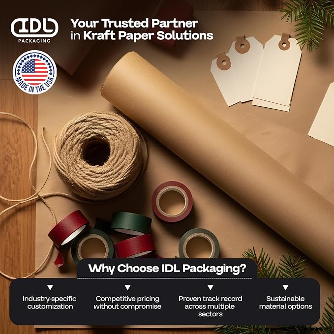 9" x 2160" (180 ft) Brown Kraft Paper Roll, 2-Pack - USA-Made Craft Paper for Gift Wrapping, Kids' Arts & Crafts, School Projects - 100% Recycled Natural Material 30lb Thickness by IDL Packaging - Image 7