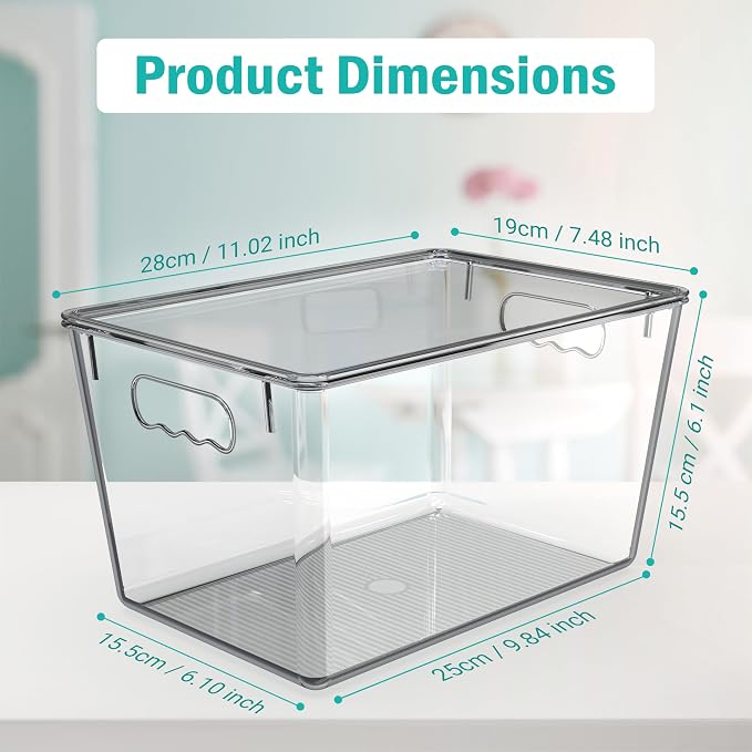 YAN & HIN 10 Pack Clear Storage Bins with Lids, Stackable Plastic Organizer Bins with Handles, Pantry Organizers and Storage for Kitchen Cabinet, Fridge, Bathroom, Closet and Shelf Organization - Image 4