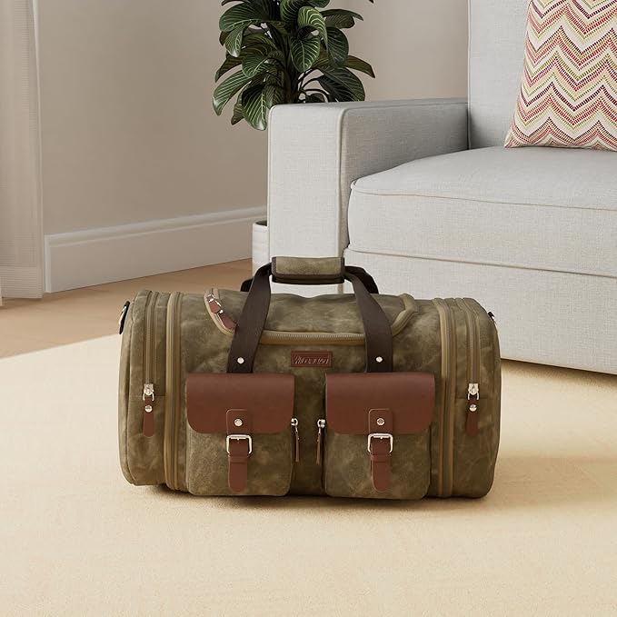 Wildroad Waxed Canvas Duffle Bag - 60L Weekender Overnight Travel Bag | Gifts for Men, Holiday Birthday Gift for Dad, Husband & Partner, Carry-on Size - Image 2