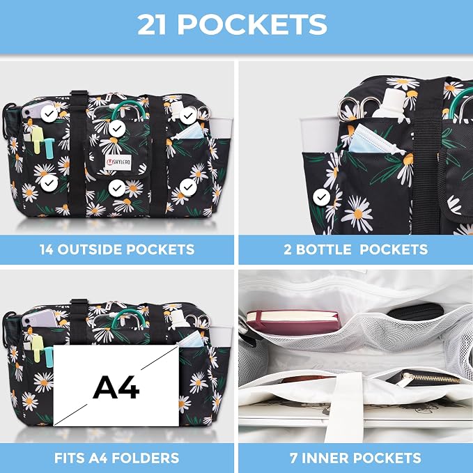 White Peas Nurse Bag & Utility Tote - Waterproof, Top YKK Zip, L18" x H14" x W7" - SHYLERO - Image 4