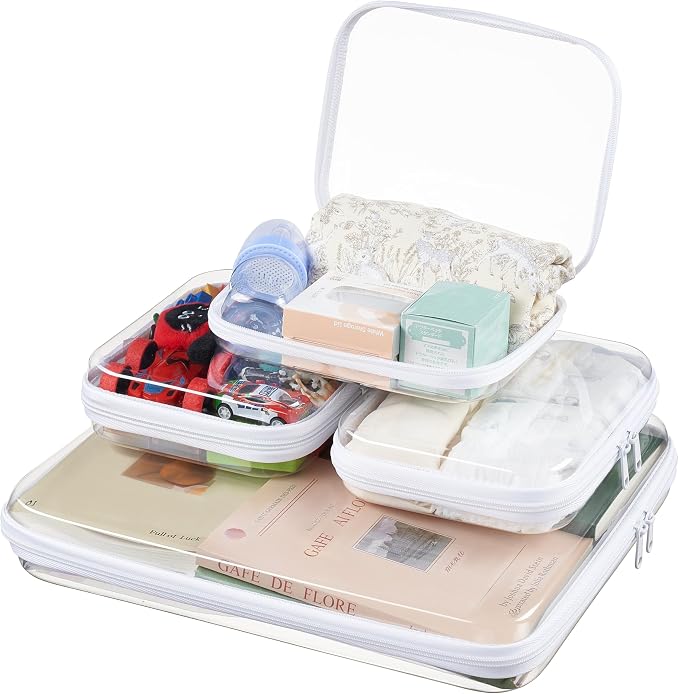 Clear Hard Shell Zipper Pouches, Clear Zipper Bags, Hard Case Pouches for Purse & Diaper Bag Organizer,and Travel Essentials (XXL+3M) by WELPIRT