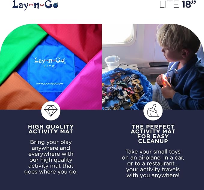 Lay-n-Go Layflat Portable Drawstring Cinch Storage Toy & Mini Figures Organizer & Play Mat, Mesh Pockets, Home & Travel, Kids & Toddlers Playdates, 2 Straps for Backpack, Durable, Machine Washable - Image 5