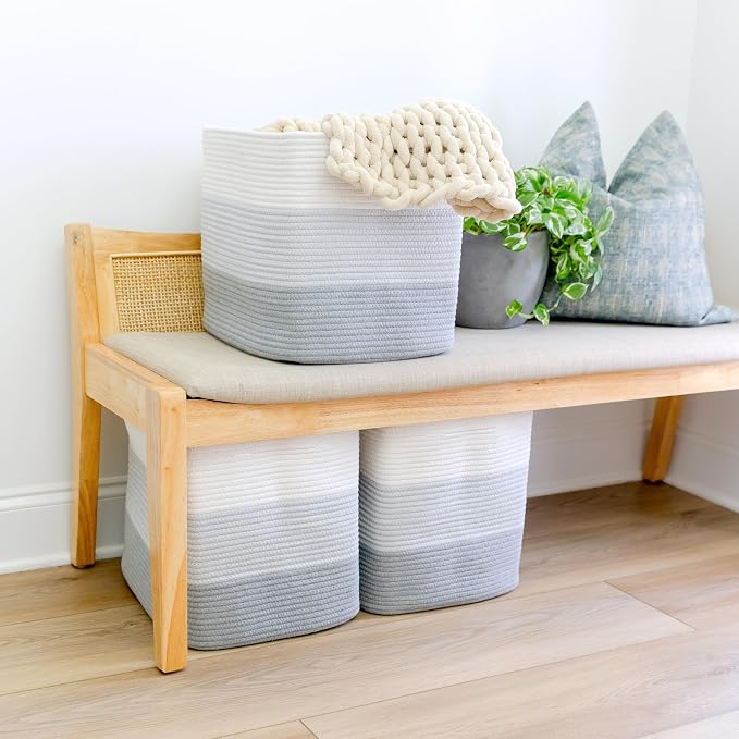 NaturalCozy 13x15x13 Kallax Storage Cubes Bins, 3 Pack | Cotton Rope Cube Storage Bin Woven Baskets for Organizing | Kallax Insert Storage Baskets for Shelves Organizer, Kids Toy, Closet Baby Nursery - Image 7