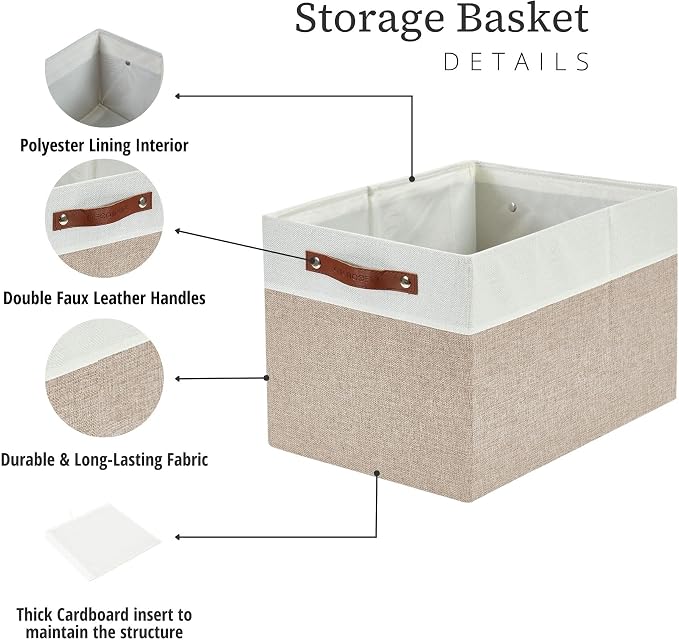 DECOMOMO Kallax Storage Cubes, Storage Baskets for Shelves 4-Pack | 13 x 15 x 13 Storage Bins, Baskets for Organizing Shelves (Beige & White) - Image 8