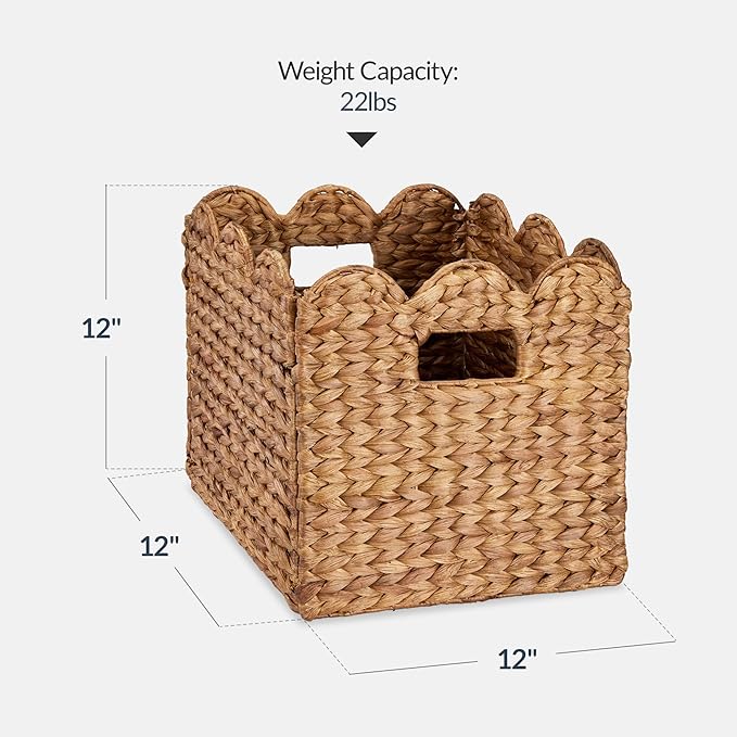 Best Choice Products 12 x 12in Scalloped Hyacinth Baskets, Rustic Set Of 5 Multipurpose Collapsible Storage Organizer, Handwoven Laundry Totes for Bedroom, Living Room, Shelves – Chestnut - Image 2