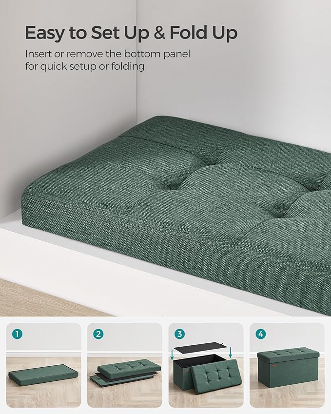 SONGMICS Mazie Collection - 30 Inches Folding Storage Ottoman Bench, Ottoman Foot Rest, End of Bed Bench, Storage Chest, Load 660 lb, for Living Room, Bedroom, Entryway, Retro Green ULSF047C01 - Image 7