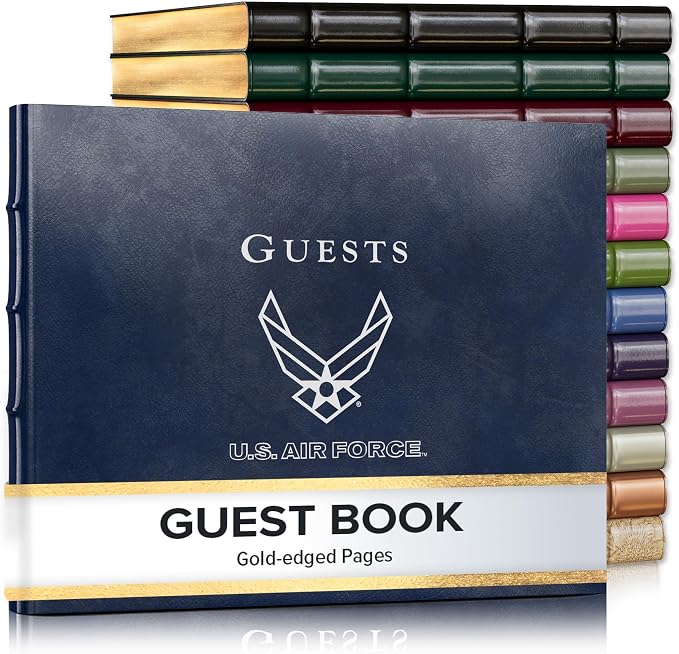 Gallery Leather Wedding Guest Book - for Reception, Baby and Bridal Shower | Birthday Party & Vacation Home - 192 Lined Pages to Sign In & add Polaroid Photo - 9x7" - Acadia Navy - US Air Force by GalleryLeather